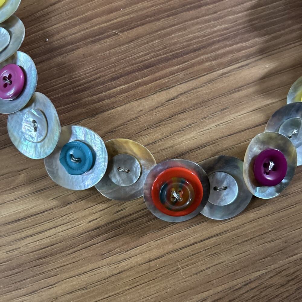 Handmade Abalone Shell Button Necklace Silver Vin… - image 6